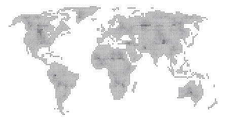 World Map Heatmap. A stylized world map overlaid with a heatmap pattern, illustrating global distribution and concentration across continents. © Vector By Kolpona