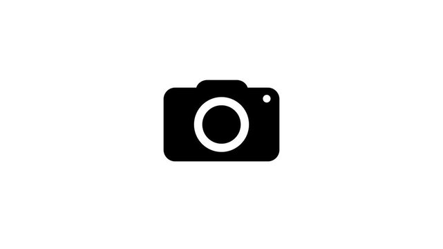 Camera icon animation for photo capture and recording use. Simple camera symbol motion for media and content creation. Clean visual camera indicator for video projects. Camera icon animation.