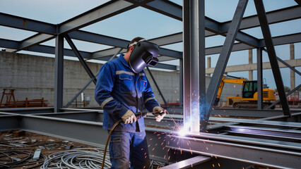 Fototapeta premium worker welding steel