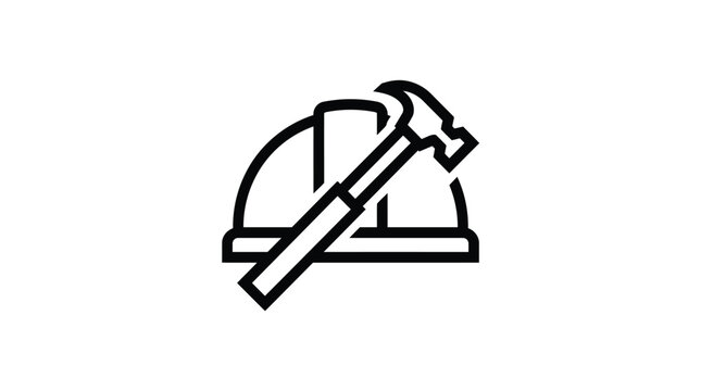 Construction helmet and hammer icon design.