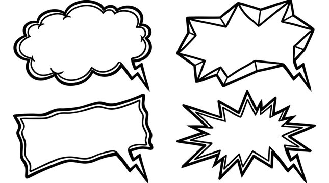 An illustration of four comic-style speech bubbles in various shapes and sizes.