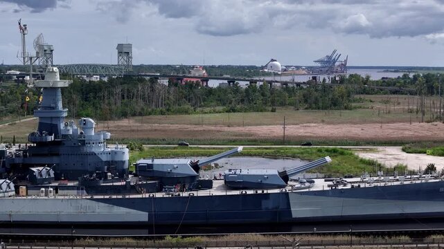 Aerial View of USS North Carolina BB-55 Battleship Museum on public display in Wilmington