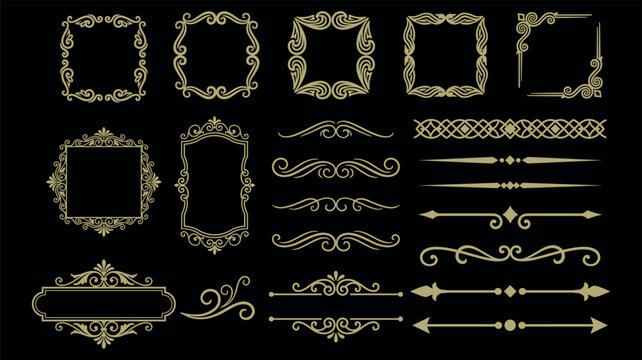 Vintage gold frame collection with elegant borders and decorative scroll divider elements.