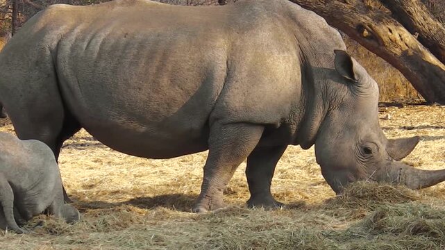 Family of white rhinos. Omaruru reserve, Namibia Africa
