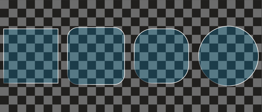 Geometric shape silhouettes with checkered pattern on transparent background