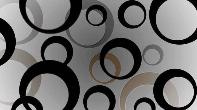 Abstract composition of overlapping rings background animation, modern geometric pattern with depth and soft shadows