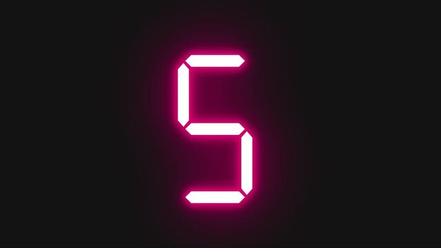 zero to nine LCD LED electronic number digit animation with pink neon effect 
