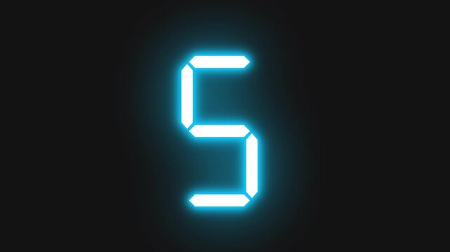 zero to nine LCD LED electronic number digit animation with blue neon effect 