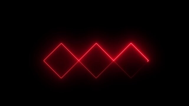 Three glowing red neon diamond shapes arranged in a horizontal row against a black background