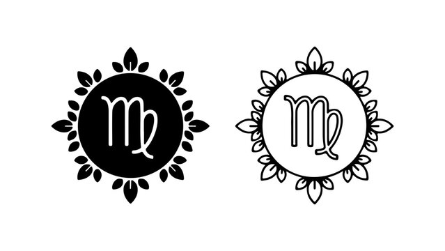 Virgo Zodiac Sign Floral Emblem Vector Set