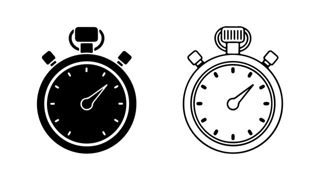 Set of Stopwatch Timer Icons in Line and Solid