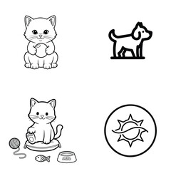 Obraz premium Kitten playing with ball of yarn and sun icon set illustration domestic activity lifestyle