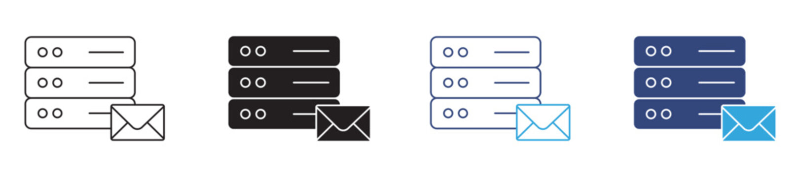Email Server Icon Set Vector Collection in Outline and Solid Style for Mail Infrastructure Design