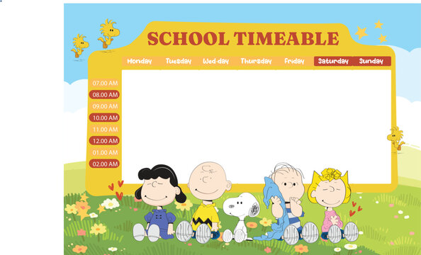 School Timetable Illustration With Peanuts Characters And Colorful Design