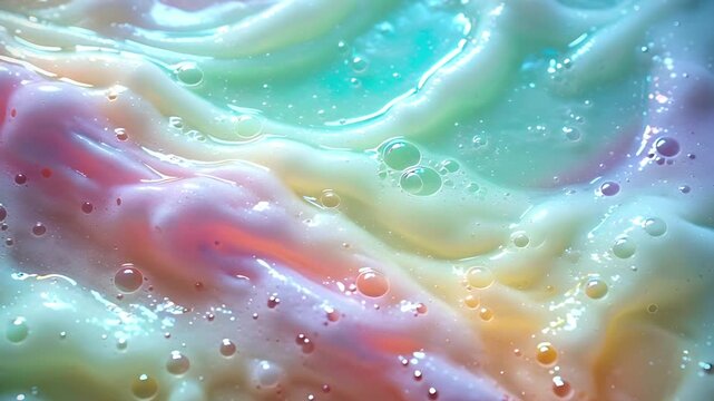 Colorful Swirling Pastel Foam and Bubbles Macro Texture. 4K Video
