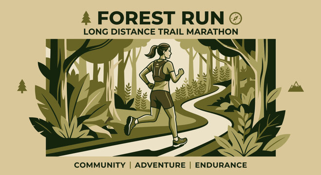 Forest Trail Marathon Long Distance Running Adventure Event Banner