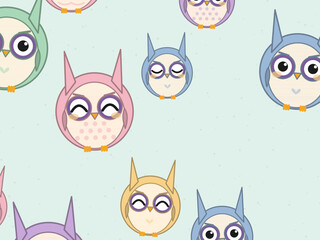 Fototapeta premium Kawaii Owls Nursery Animal Pattern Design