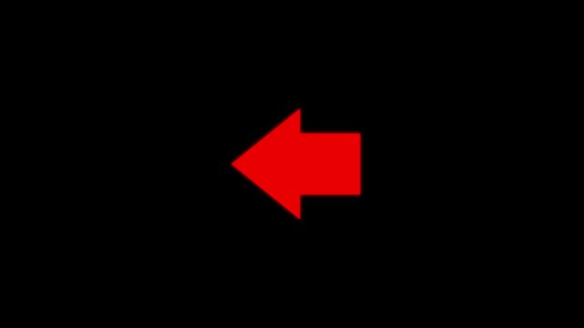 Animated left arrow on black background. The left arrow icon moves. Swiping left points to a 4K video clip.