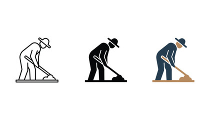 Worker silhouette with a shovel digging the ground representing manual labor and construction in a professional vector graphic set © TARU STOCKPLC