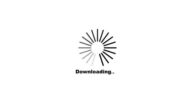 File Download Progress Spinner with Downloading Status Text, Rotating Loading Indicator for Data Transfer, Software Installation and Network Activity Concept.