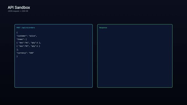Api sandbox testing interface showing json post request and successful 200 ok response programming software development