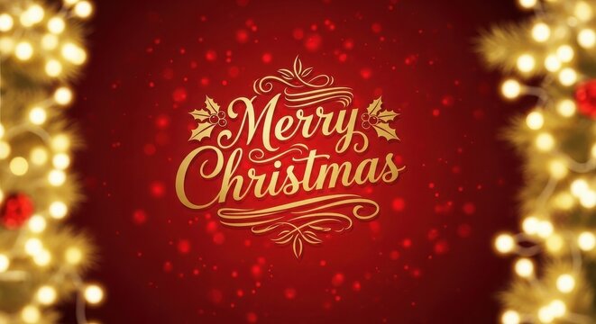 Merry christmas festive greeting card design with elegant gold typography