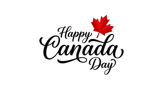 Happy canada day typography with maple leaf patriotic holiday greeting card