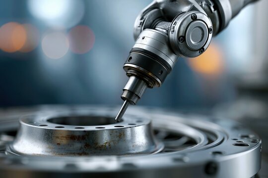 Robotic deburring system processing turbine disk in clean industrial enclosure