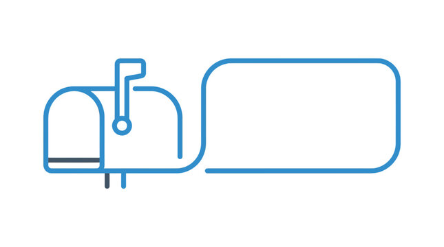 A minimalist blue line art illustration of a mailbox with an attached speech bubble.
