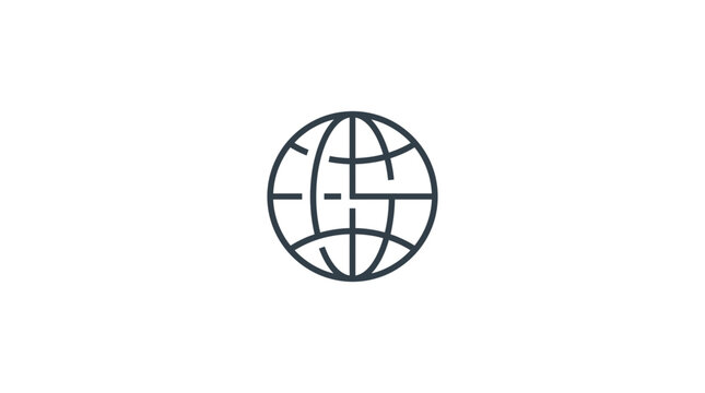 Minimalist black line art globe icon on a white background.