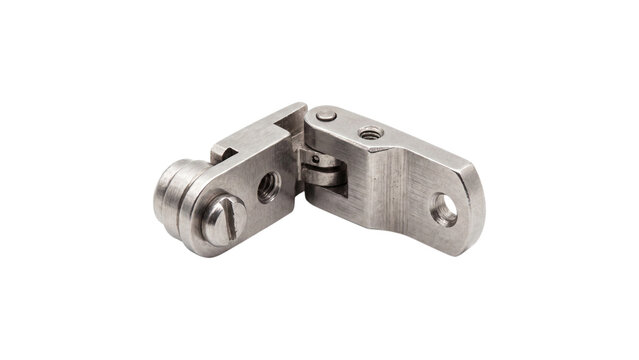 Metal eyeglasses hinge mechanism isolated PNG on transparent background, small replacement part for frame repair