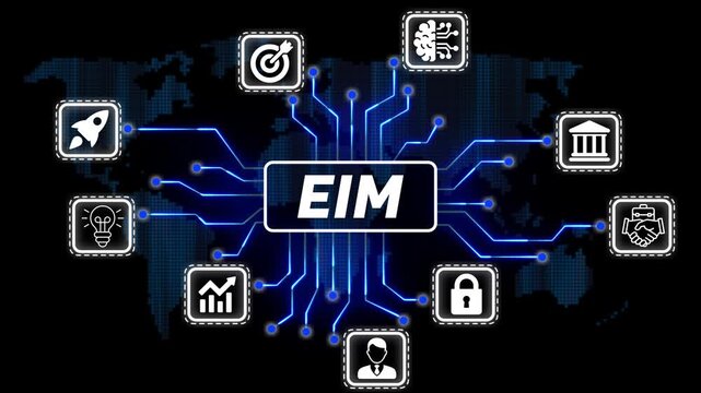 EIM business concept network with icons and teamwork digital technology abstract background for partnership growth communication innovation 4k video