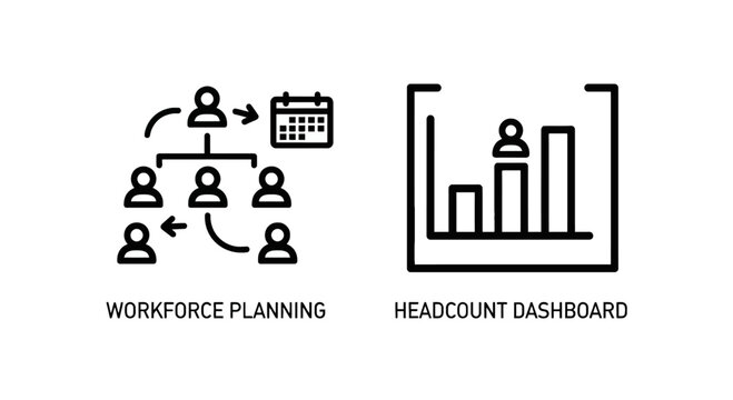 Workforce planning team structure and headcount statistics dashboard icons with workforce planning headcount dashboard structure statistics
