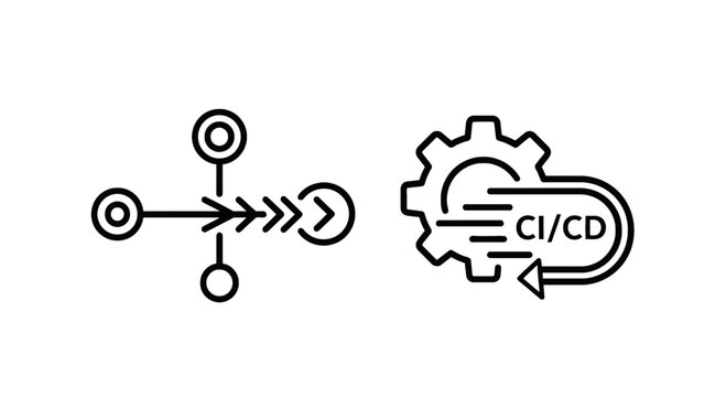 Software development ci cd pipeline process and workflow diagram linear icons with pipeline workflow automation development software engineering