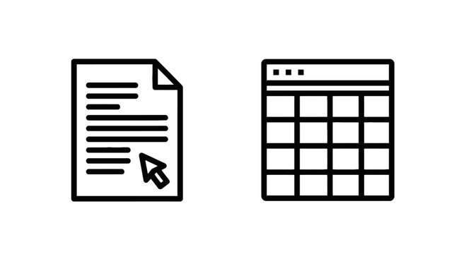 Document editing and spreadsheet data table icons for office administration with document spreadsheet business management analysis calculation
