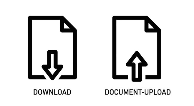 Document file transfer icons set download and upload symbols with download document transfer internet interface computer software technology