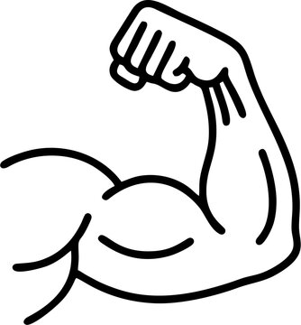 Strong Bicep Flexing Arm Outline Vector Icon, Fitness and Bodybuilding Muscle Gym Emblem Illustration, Minimalist Strength Power Line Art Graphic, muscle icon, strong arm, gym logo