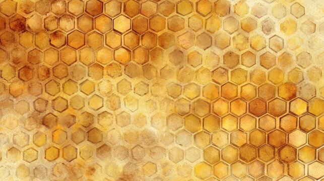 A full frame view of a high density painted honeycomb pattern displaying tightly packed hexagons