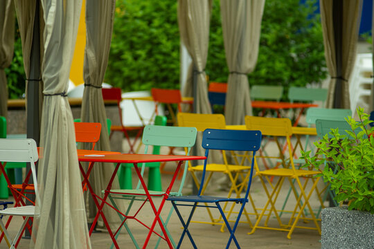 Colorful Cafe Terrace Seating
