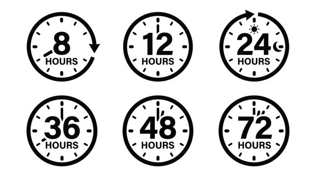 Clock Face Silhouettes Displaying Time Intervals Black And White Silhouette