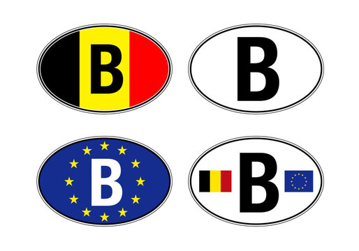 Belgium, oval International vehicle registration code license plate, vector illustration