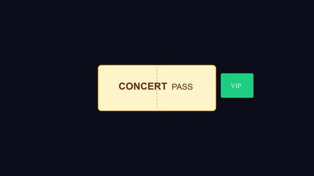 Minimalist concert vip pass animation, digital event ticket for music festivals and live entertainment marketing