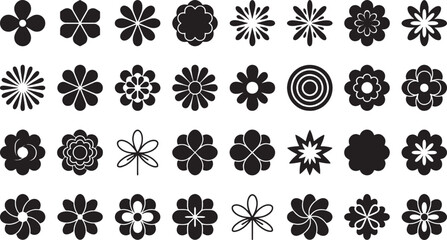 Obraz premium Floral and Geometric Flower Icon Set: Minimalist Shape Collection