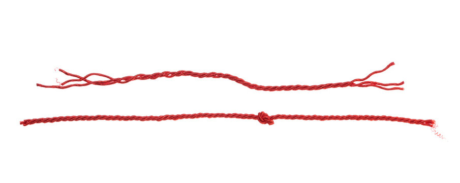 Red string, set rope isolated on white background, clipping path, design element