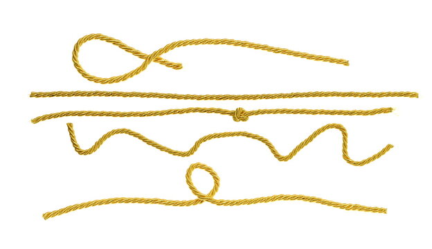 Golden string, set rope isolated on white background, clipping path, design element
