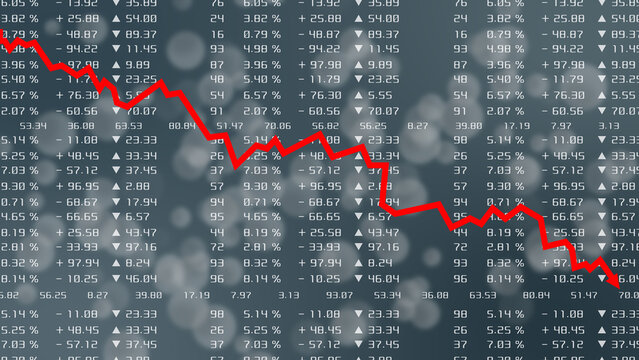 Decrease in stats and economy concept showing financial decline, business recession, market loss, investment downturn, and economic crisis data visualization