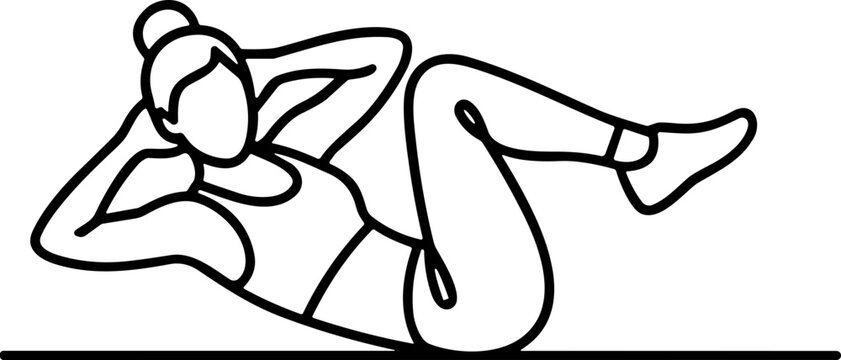 Woman doing bicycle crunches, line art fitness illustration