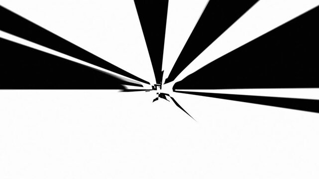 Black and white motion lines radiating from center. Radial geometric pattern creating perspective effect with black and white lines