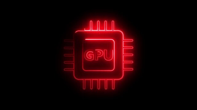 Neon Gpu Chip Icons Displaying Progression On Black Background