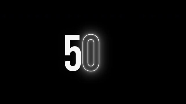 Kinetic typography video intro pack revealing the text 50k in 3 variant looks using a sleek neon light trace effect in slo-mo motion graphics layout